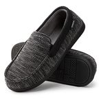 MERRIMAC Men's Cotton Knit Memory Foam Moccasin Slippers Breathable House Shoes with Removable Insole, Black, 11 UK