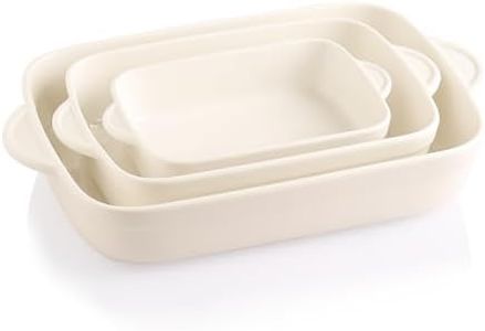 Sweejar Casserole Dishes for Oven, Ceramic Bakeware Set of 3, Lasagna Pan Deep with Handle, Rectangular Baking Pan Set, 9x13 Baking Dish for Cooking, Banquet and Daily Use (New Beige)
