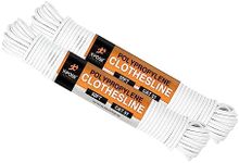 Plastic Clothesline - 50' Plastic Clothes Line - White Outdoor Weather Resistant - Synthetic Cord for Hanging and Drying Clothing & Laundry - Plastic Rope Clothes Line String for Pulley 2 Pack