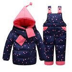 Little Unisex Baby Two Piece Puffer Down Winter Warm Scarf Dot Printed Snowsuit Jacket with Snow Ski Bib Pants 1-2 Years Navy