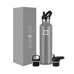 IRON FLASK Sports Water Bottle - 24 Oz - 3 Lids (Narrow Straw Lid) - Leak Proof Vacuum Insulated Stainless Steel - Hot & Cold Double Walled Insulated Thermos - Valentines Day Gifts for Him or Her
