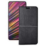 MARSHLAND Leather flip Cover Soft Silicon Wallet Design Kickstand Designer Compatible for Vivo V15 Pro (Black)