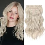 REECHO Hair Extensions, 4PCS Clip in Hair Extensions 14" Short Beach Wavy Hair Extensions Invisible Lace Weft Natural Soft Hairpieces for Women – Pearl Platinum