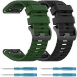 (2 Pack)QuickFit Sport Band for Garmin Enduro3/Fenix 8/7X/7X Pro/6X/6X Pro/5X,T Tersely 26mm Soft Silicone Watch Band Replacement for Garmin Fenix 5X Plus/Fenix 3/Fenix 3HR/Tactix7/Bravo/Enduro2 (Black+Army Green)