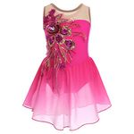 FYMNSI Girls Figure Skating Dress Sequins Flowers Ballet Dress Chiffon Dance Dress Sleeveless Leotard Gymnastics Suit Ballet Clothing for 3-12 Years, rose, 11-12 Years