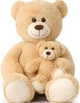 Tezituor Giant Teddy Bear Stuffed Animal 39in, Large Teddy Bear Mommy with Baby, Big Teddy Bear Stuffed Bear for Kids, Girlfriend on Valentine, Christmas, Baby Shower, Light Brown