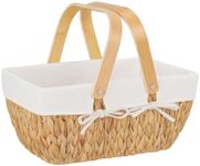 StorageWorks Wicker Picnic Baskets for 2, Picnic Basket with Liner and Wooden Handle, Hand-Woven with Natural Water Hyacinth, Gifts Basket,1 Pack