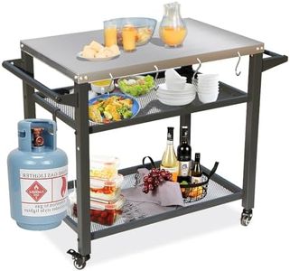 Domi 3-Shelf Outdoor Grill Table, Grill Cart with Wheels, Outdoor Pizza Oven and Food Prep Table, Blackstone Table with Stainless Steel Tabletop, Grill Stand for Blackstone Griddle for Outside BBQ