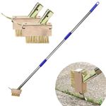 Crack Weeder with 2 Weed Brush Heads Manual Crevice Weeding Tool Moss Weed Puller Tool Grout Brush with Steel Handle for Paver Deck Patio Walkway Driveway