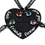 Jovivi Best Friends Forever and Ever Friendship Necklaces Keychains for 3/4,Alloy Heart Matching Puzzle Piece BBF Friendship Jewelry, Rhinestone, No Gemstone, 4pcs/set(Black) (AJ3000939)