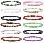 SAMOCO 12Pcs 4mm 6mm 8mm Gemstones Bracelets for Women Men Semi Precious Healing Crystal Stone Stretch Round Beaded Bracelet Handmade Energy Bracelets adjustable, 6.5-8 inches, Stone, no gem type