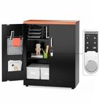 METALTIGER Metal Storage Cabinet with Doors, 40" H Small Cabinet with Digital Lock, Locking Storage Cabinet with Doors and Shelves for Garage, Office, Home (Black & Woodlike Top)