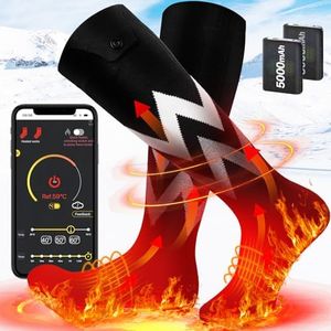 Heated Socks for Men Women, Rechargeable Electric Socks 5V/5000mAh Powered Battery with APP Remote Control Heated Sock Washable Foot Warmer for Winter Outdoor Skiing Hiking Hunting Camping,Large