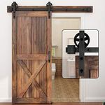 WINSOON 9FT Barn Door Hardware Kit, Basic Sliding Barn Door Hardware Rail Kit, Black Big Spoke Wheel Roller, Heavy Duty Sliding Barn Door Track, Fit 54" Single Barn Door