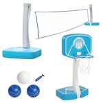 Ktaxon Pool Basketball Hoop & Volleyball Set, 2 in 1 Outdoor Portable Poolside Basketball Hoop Stand Game Set with Volleyball Net for Swimming Pool and Party, All Accessories Included