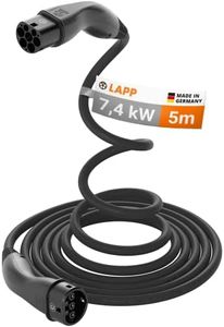 Lapp Type 2 5m Self-Retracting EV Helix Cable 7.4kW 1P 32A, Type 2 to Type 2 EV/PHEV Charging, Black, Compatible with S/3/X/Y