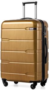 Coolife Luggage Expandable(only 28") Suitcase PC+ABS Spinner Built-In TSA lock 20in 24in 28in Carry on (Black brown, M(24in).)