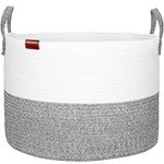 Aoohun Extra Large Laundry Basket, Collapsible Woven Storage Basket Natural Cotton Rope Basket Baby Nursery Organiser with Handle for Storage Towel Toy Blankets Grey 50 x 33 cm