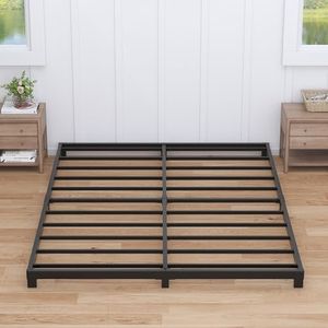 Nailsong 4 Inch Bed Frame Queen Size Low Profile, Queen Bed Frame No Box Spring Needed, Heavy Duty Metal, Easy Assembly, Black