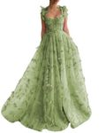 HRTHSLFSHA 3D Butterfly Corset Prom Dresses 2025 Long Tulle Princess Ball Gowns for Women Split Fairy Gown, Sage Green, 6