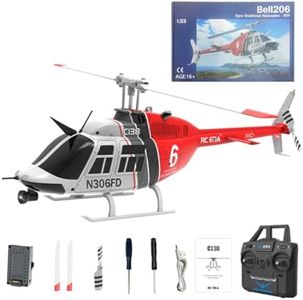OBIOCKIDAY 1/33 206 Remote Control Helicopter for Adults, 2.4G 6CH 1 Battery RC Helicopter Single-Propeller Flybarles Military RC Aircraft, Airplane RC Flying Plane Gift -RTF