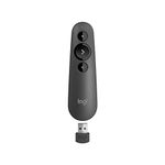 Logitech R500 Wireless Presentation Remote, 2.4 GHz and Bluetooth, USB-Receiver, Red Laser Pointer, 20-Meter Operating Range, 3 Buttons, PC/Mac/Android/iOS - Black