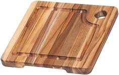 Teakhaus Marine Cutting Board with Juice Groove - Small Square Bar Cutting Board with Corner Hole - Reversible Teak Edge Grain Wood - Knife Friendly - FSC Certified