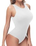 SIMIYA Bodysuit for Women Slimming Sexy Body Suit Ladies Vest, Women's sleeveless Crew Neck Tank Tops with Snap Closure (White, S)