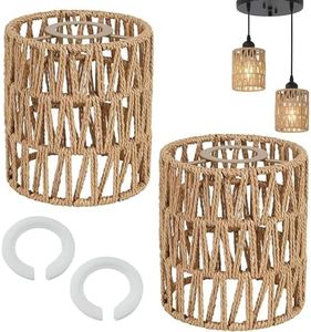 2 Piece Retro Boho Rattan Lamp Shade 15 cm Width E27 E14 for Chandelier Ceiling Table Lamp Floor Lamps Pendants