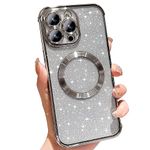 Wirvyuer for iPhone 13 Pro Case Compatible with MagSafe, Cute Glitter Shockproof Magnetic Phone Case with Wireless Charging Support and Protection, Silver