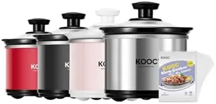 KOOC Small Slow Cooker, 0.65-Quart, Free Liners Included for Easy Clean-up, Upgraded Ceramic Pot, Nutrient Loss Reduction, Stainless Steel, Silver, Round