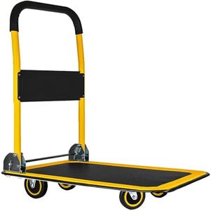 Upgraded Lifetime Home Extra Large Foldable Push Cart Dolly | 660 lbs. Capacity Moving Platform Hand Truck | Heavy Duty Space Saving Collapsible | Swivel Push Handle Flat Bed Wagon - Yellow
