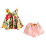 Mud Kingdom Toddler Girl Outfit Holiday Shorts and Tops Floral Clothes Set Pink 2T