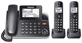 Panasonic DECT 6.0 2-in-1 Corded/Cordless Phone with Answering Machine, Advanced Call Block (1,000 numbers), and Talking Caller ID - 2 Cordless Handset - KX-TGF872CB (Black)