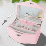 Jozen Gift Wooden Ballerina Musical Jewelry Box with Mirror&Tassel Key for Girls,Musical Keepsake Box,Kid's Jewelry Storage Music Box,Gift for holidays,New Year,Birthday and Friends- Pink,