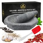 NOMZ Mortar Pestle for Kitchen with Anti-Slip Pad & Silicone Spatula - 4.8 kg Heavy, 10 inch Block Shape, 2 Cup Capacity - Kalvam/Khalbatta/Silbatta for Chutney