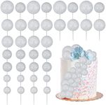 30Pcs Balls Cake Topper Glitter Foam Ball Cake Picks Mini Balloon Cupcake Insert Bubble Balls DIY Decoration for Baby Shower Wedding Anniversary Kids Birthday Graduation Party Cake Decorations Silver