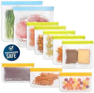 10 Pack Dishwasher Safe Reusable Food Storage Bags (5 Resuable Sandwich Bags, 3 Reusable Snack Bags, 2 Freezer Gallon Bags), Extra Thick Leakproof Silicone & Plastic Free Ziplock Bags