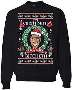 Ugly Christmas Sweater Mike Chrithmith eth Tyson Lips Mens Crew Neck, Black, Medium