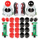 EG STARTS 2 Player Arcade Game Kit Parts USB Pc Joystick for Mame Game DIY Zero Delay USB Encoder + 2x 5pin 8 Way stick + 20 Push Buttons Red + Black Kits Support Windows System & Raspberry pi