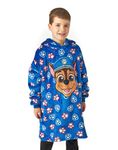 Paw Patrol Boys Wearable Blanket | Kids Chase the Police Dog All Over Print Fleece Hoodie | Blue Cosy Heavyweight Snuggle Hooded Pullover | Educational Cartoon TV Series Loungewear Gift for Children