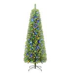 SHareconn 6FT Artificial Slim Pencil Christmas Tree, Pencil Xmas Tree With 635 Branches Tips, 240 Warm White & Multicolor Lights and Foldable Metal Stand, Christmas Decorations for Home, Green