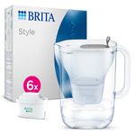 BRITA Style Water Filter Jug Grey (2.4L) Half Year Pack incl. 6x MAXTRA PRO Pure Performance - fridge-fitting design jug with smart LED-LTI and Flip-Lid - now in sustainable Smart Box packaging