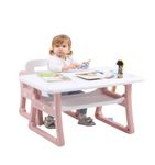 Metreno Kids Study Table and Chair Set 2 to 10 Years Kids Study Desk Organizer with Storage Drawing Table for Kids Multifunctional Desk Set for Toddlers Learning & Writing Activity Table (Pink)