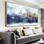 Abstract Canvas Wall Art for Living Room Modern Large Navy Blue Abstract Mountains Print Poster Picture Artworks for Bedroom Wall Decor 20" x 40" Framed Ready to Hang