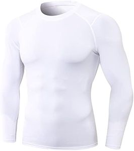 White Men's Compression Shirts Long Sleeve, Dry Fit Athletic Workout Gym Shirts Sports Base Layer Top Running T-Shirt