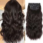 20 Inches Dark Brown Hair Extensions clip in, 4Pcs Synthetic Clip in Hair Extension, Curly Hair Extensions Clip in, Natural Thick Hair Extensions Wavy Hair Pieces for Women (Color:Dark Brown)