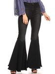 Anna-Kaci Women's Fashion High Waist Long Denim Bell Bottom Jeans Flared Pants, Black, Medium