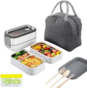 KITment Bento Box, Stackable Lunch Boxes, 304 Stainless Steel Lunch Container for Adults Kids, Leakproof Dishwasher Microwave Safe, with Utensils Spoon, Fork, Chopsticks, Bag