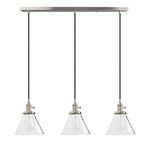 PathsOn Industrial Vintage Loft Kitchen Bar 3 Lights Fittings Ceiling Lights Chandelier Cone Clear Glass Light Shade Hanging Pendant Light Lamp Fixture for Living Room Dining Room Bedroom(Brushed)